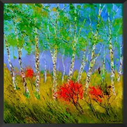 Bouleaux et coquelicots - paysage abstrait