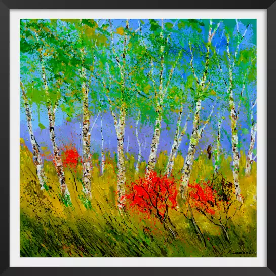 Bouleaux et coquelicots - paysage abstrait