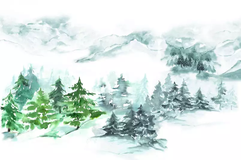 Scène d'hiver en aquarelle - panoramique montagne