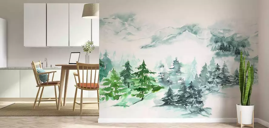 Scène d'hiver en aquarelle - panoramique montagne