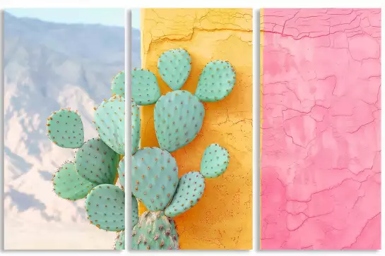 Cactus sur mur coloré - affiche cactus