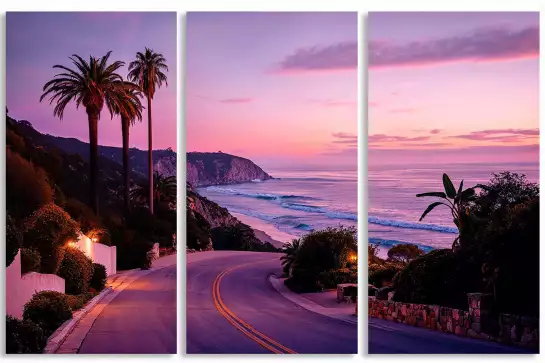 Beach road Californie - affiche coucher de soleil sur la mer