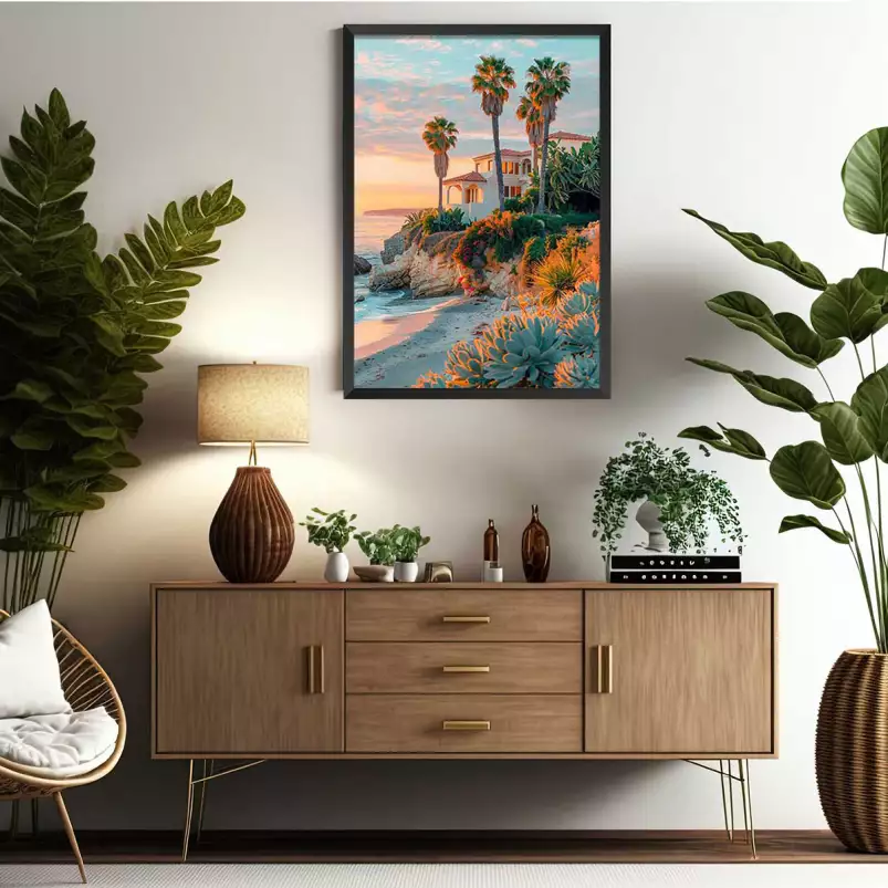 Maison sur Laguna beach - affiche coucher de soleil sur la mer