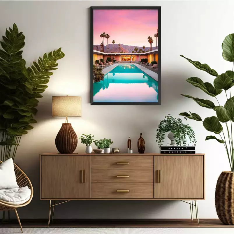 Piscine au sunset californien - affiche architecture