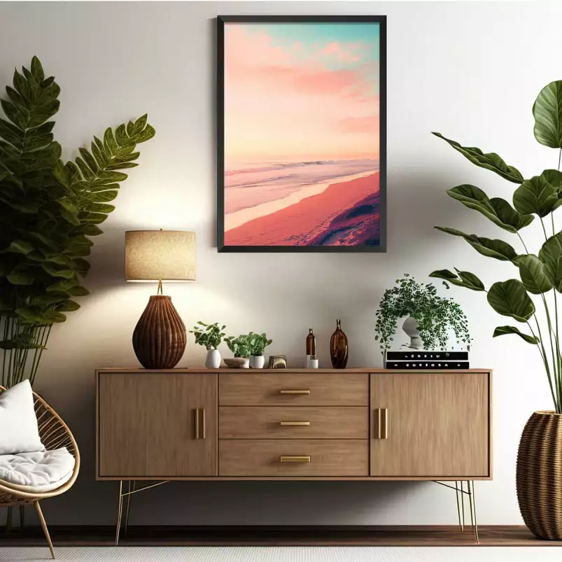 Horizon pastel sur les plages californiennes - affiche coucher de soleil sur la mer