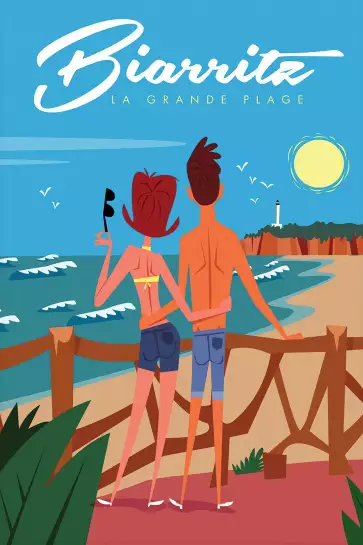 Biarritz la grande plage - affiche pays basque