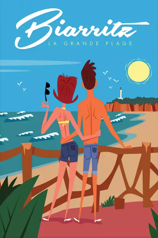 Biarritz la grande plage - affiche pays basque