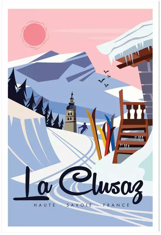 La Clusaz enneigé - affiche les alpes