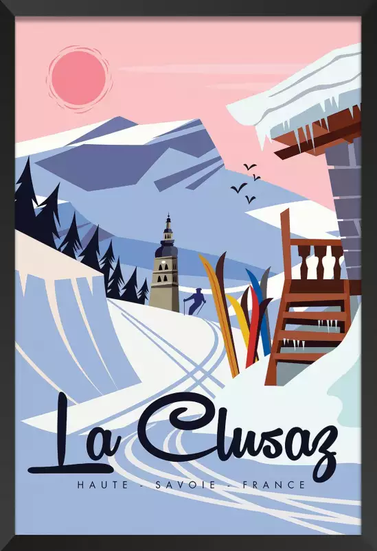 La Clusaz enneigé - affiche les alpes