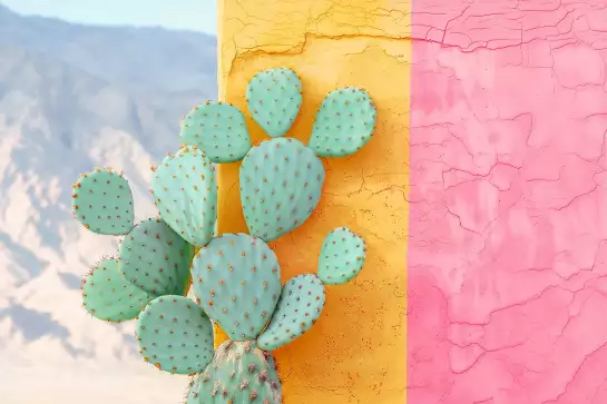 Cactus sur mur coloré - affiche cactus