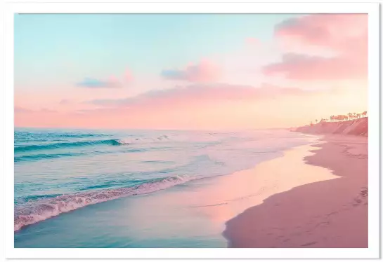 Côte californienne rose - affiche mer et plage