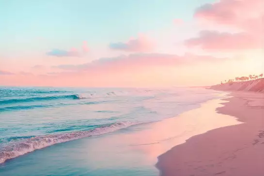 Côte californienne rose - affiche mer et plage