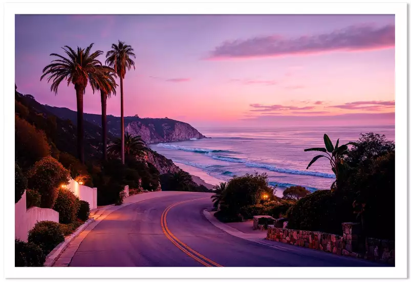 Beach road Californie - affiche coucher de soleil sur la mer