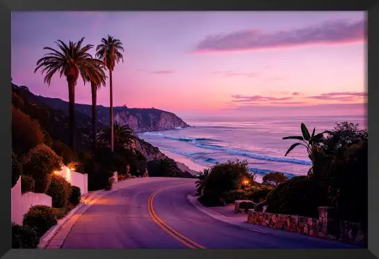 Beach road Californie - affiche coucher de soleil sur la mer