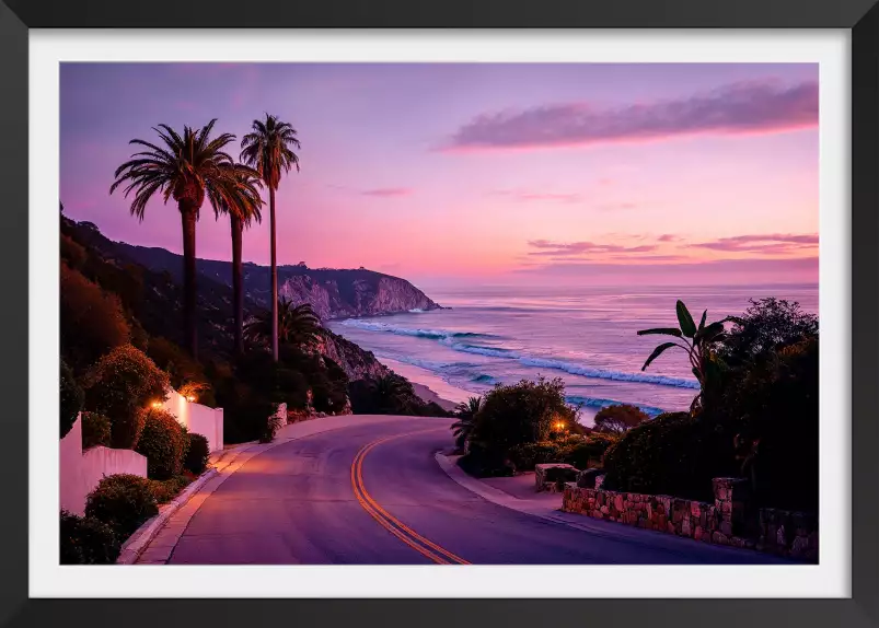 Beach road Californie - affiche coucher de soleil sur la mer