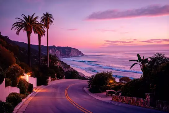Beach road Californie - affiche coucher de soleil sur la mer
