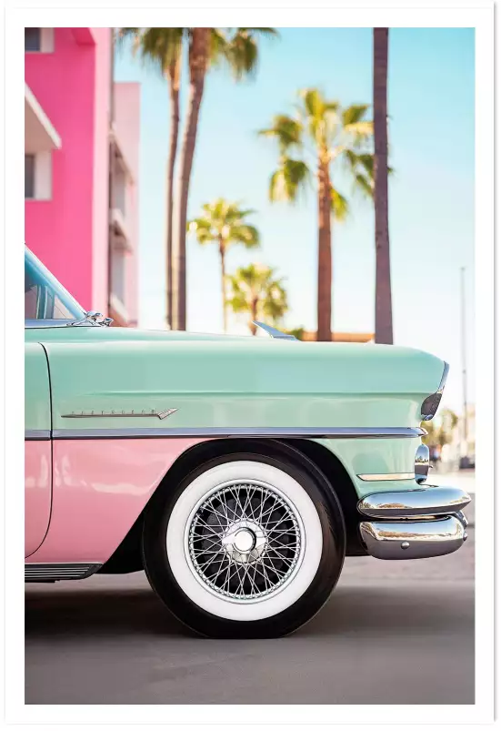 Voiture retro en Californie - affiche voiture vintage