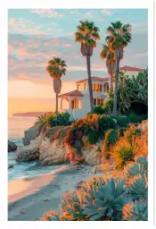 Maison sur Laguna beach - affiche coucher de soleil sur la mer