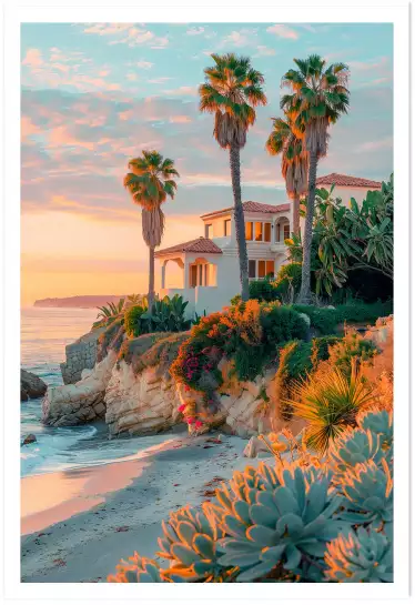 Maison sur Laguna beach - affiche coucher de soleil sur la mer