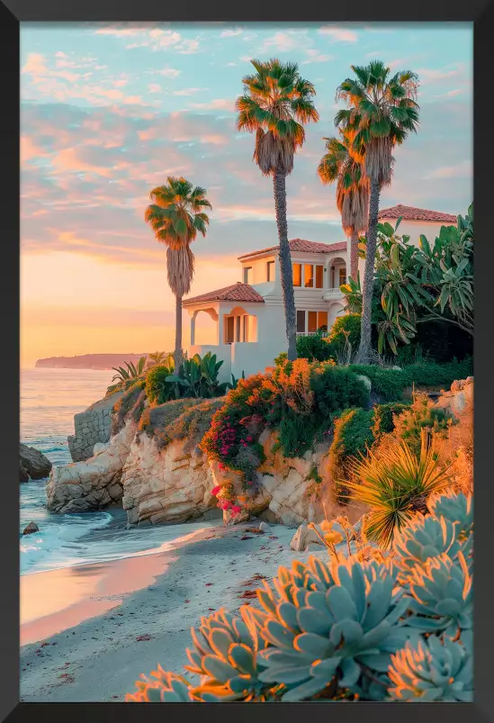 Maison sur Laguna beach - affiche coucher de soleil sur la mer