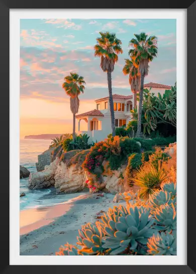 Maison sur Laguna beach - affiche coucher de soleil sur la mer