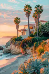 Maison sur Laguna beach - affiche coucher de soleil sur la mer