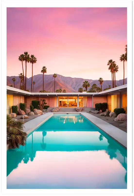 Piscine au sunset californien - affiche architecture