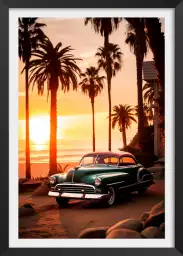 Voiture retro sur la plage - affiche voiture vintage