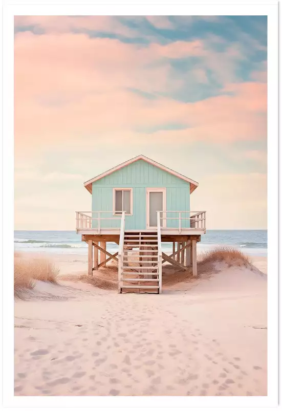 Cabanon bleu pastel - affiche mer et plage