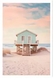 Cabanon bleu pastel - affiche mer et plage