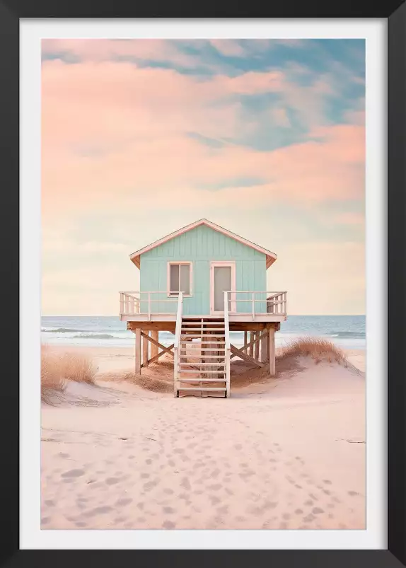 Cabanon bleu pastel - affiche mer et plage