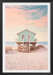 Cabanon bleu pastel - affiche mer et plage