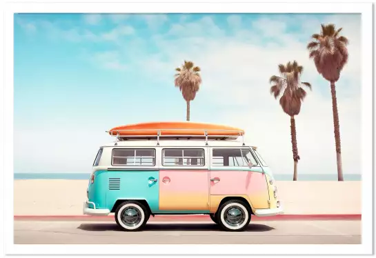 Van life en route - affiche surf vintage