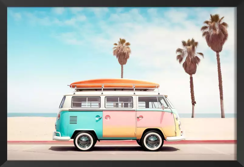 Van life en route - affiche surf vintage