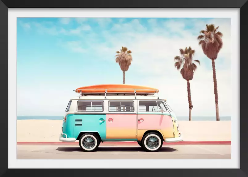 Van life en route - affiche surf vintage