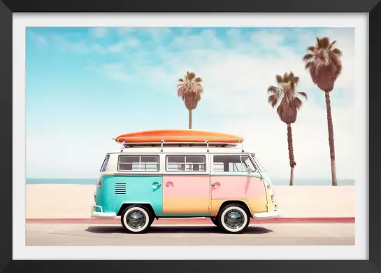 Van life en route - affiche surf vintage