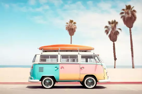 Van life en route - affiche surf vintage