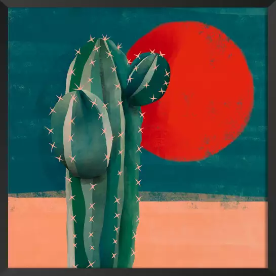 Cactus et soleil rouge - tableau cactus