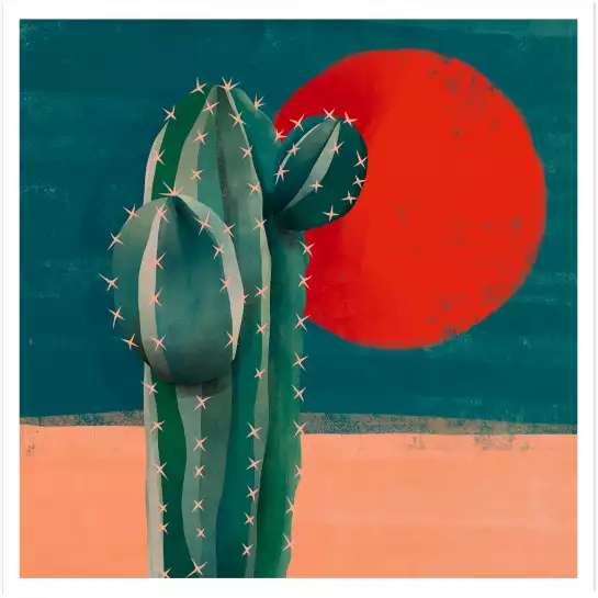 Cactus et soleil rouge - tableau cactus