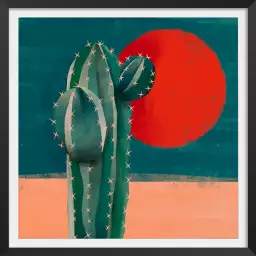 Cactus et soleil rouge - tableau cactus