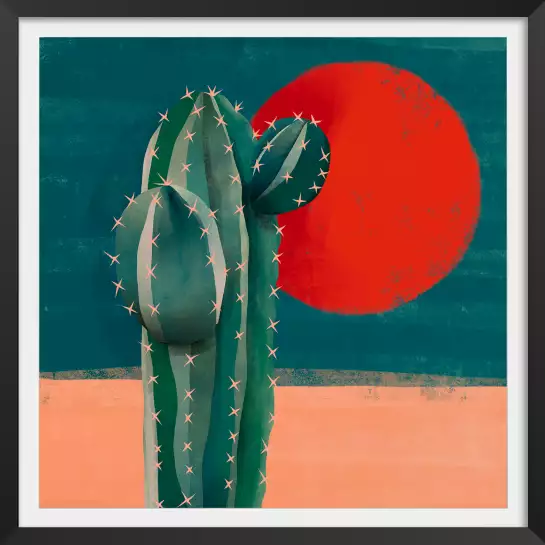 Cactus et soleil rouge - tableau cactus