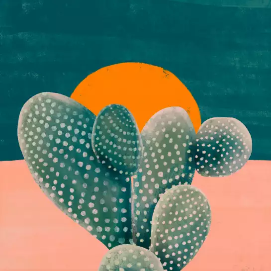 Cactus et soleil orange - affiche cactus