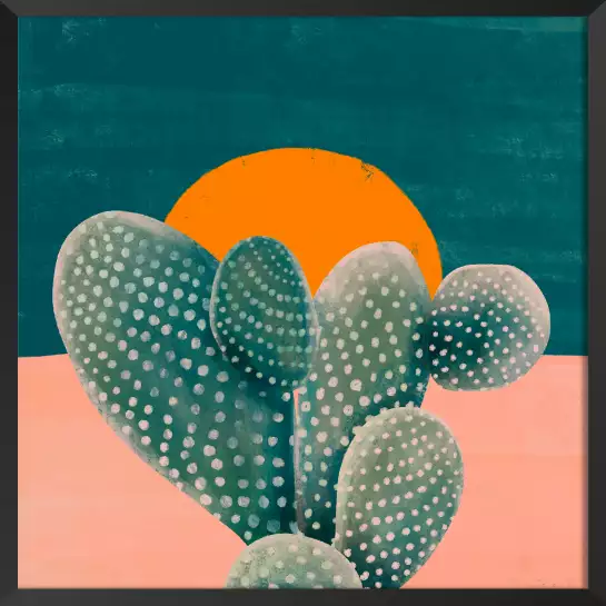 Cactus et soleil orange - affiche cactus