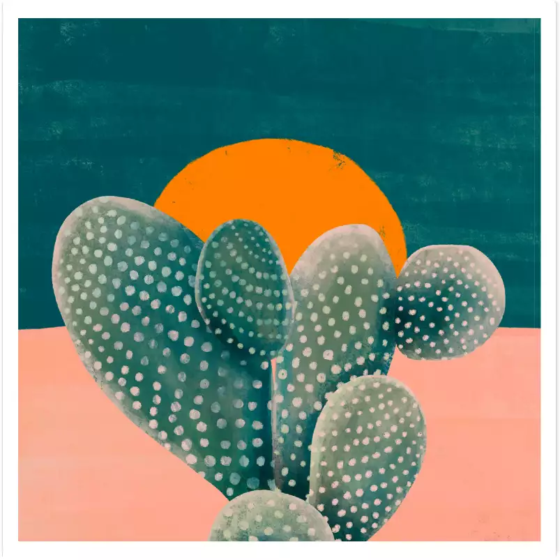 Cactus et soleil orange - affiche cactus