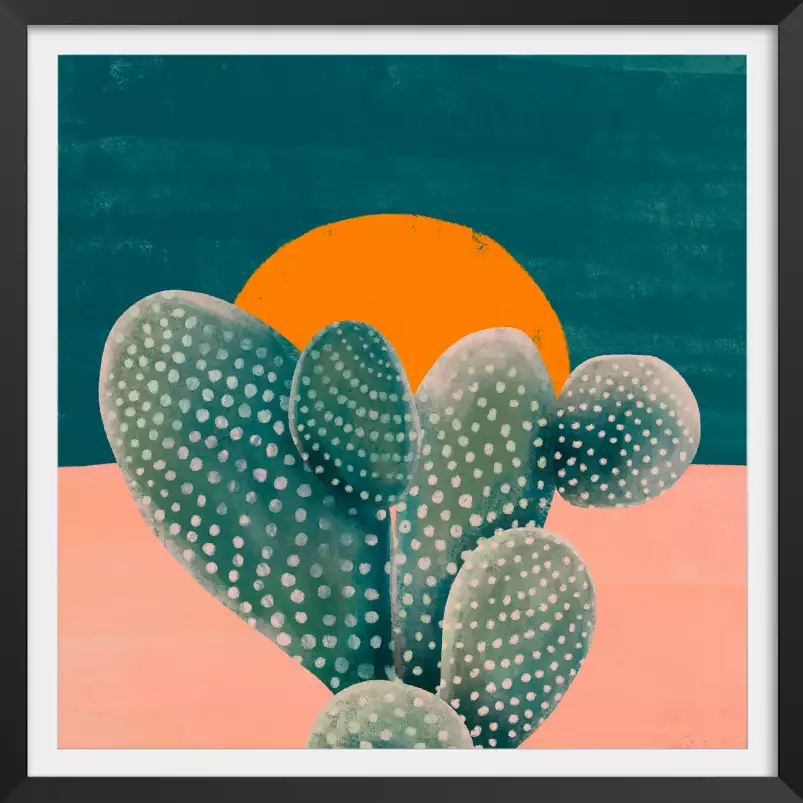 Cactus et soleil orange - affiche cactus