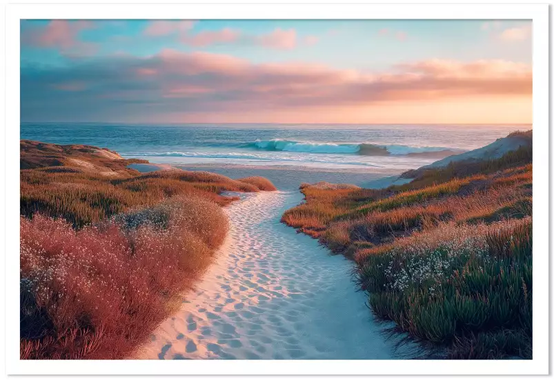 Chemin de vacances - affiche mer et plage