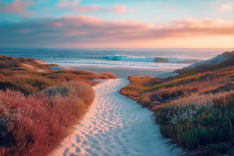 Chemin de vacances - affiche mer et plage