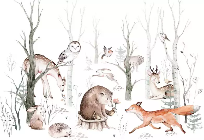 Forêt des merveilles - papier peint animaux chambre bébé