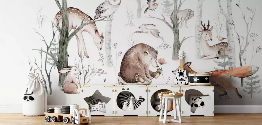 Forêt des merveilles - papier peint animaux chambre bébé