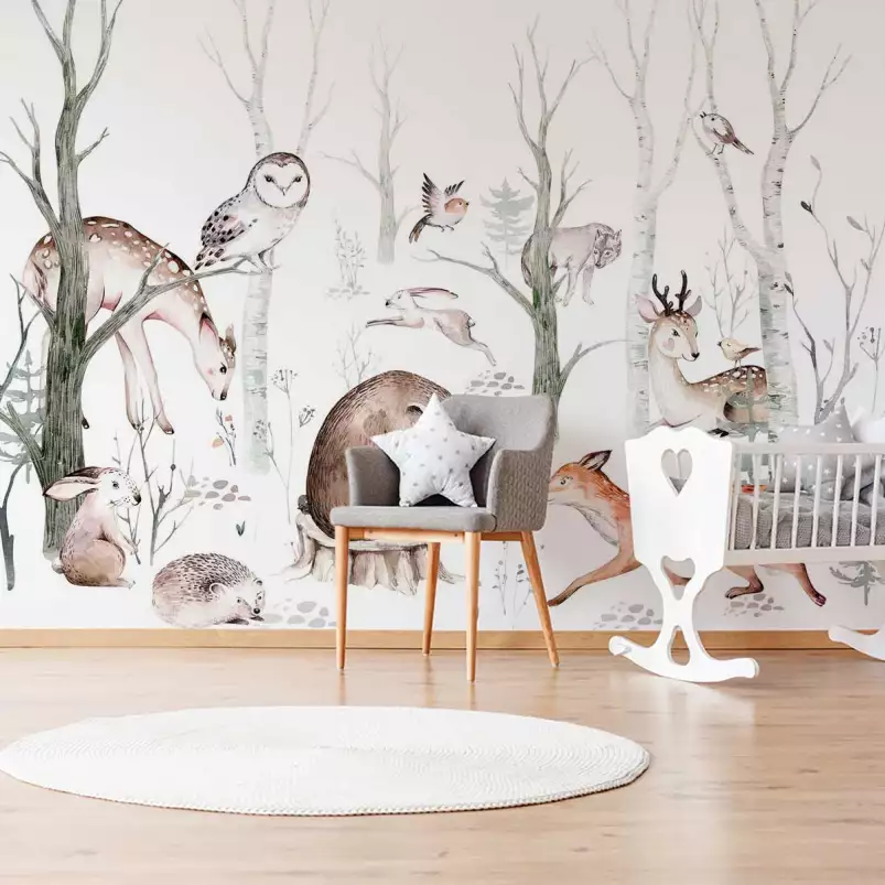 Forêt des merveilles - papier peint animaux chambre bébé